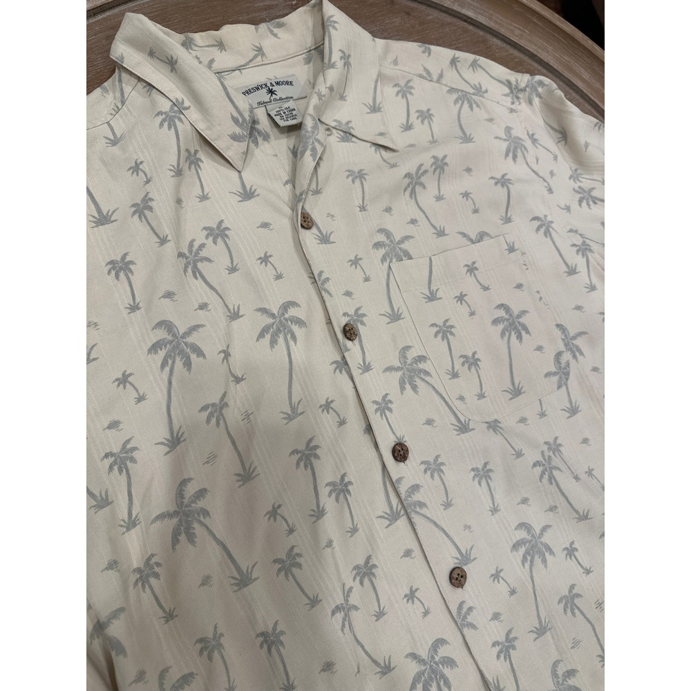 Preswick & Moore Island Collection Mens XL Silk Palm Tree Camp Shirt Cream